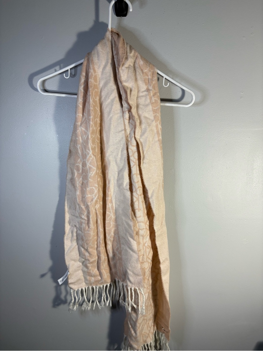 Calvin Klein Peach Floral Fringe Scarf